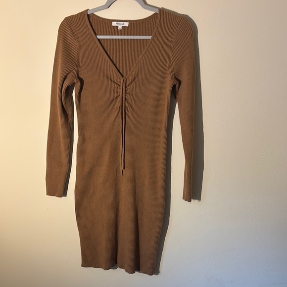 Madewell Brown Bodycon V-Neck Dress - Picture 2 of 9